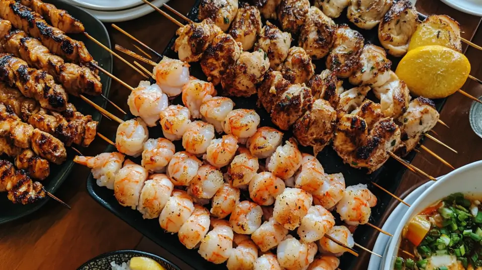 Delicious chicken and shrimp dish, ready to be served.