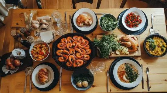 Shrimp and chicken dish on a plate.