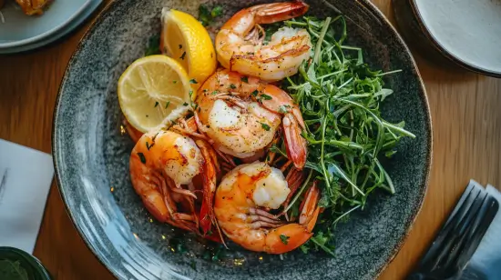 Delicious shrimp dish with vegetables and sauce.