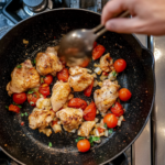 Juicy chicken being sliced after resting.