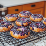 Blueberry bagels showing different steps of the baking process