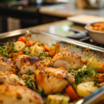 Chicken and dressing recipe, top-down view.