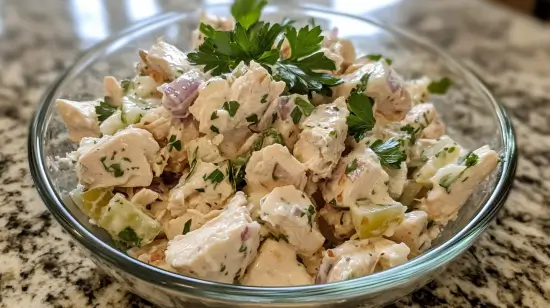 Delicious Chicken Salad Chick recipe served on a croissant.