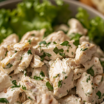 A bowl of creamy rotisserie chicken salad.