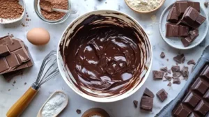 Basic ganache formula being mixed in a bowl.