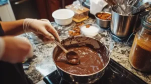 Basic ganache formula being mixed in a bowl.