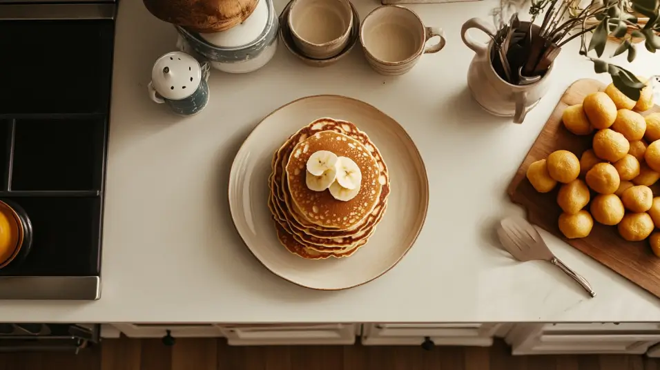 Fluffy buttermilk pancakes made from Martha Stewart's recipe, ready to eat.