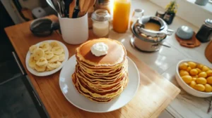 Fluffy buttermilk pancakes made from Martha Stewart's recipe, ready to eat.