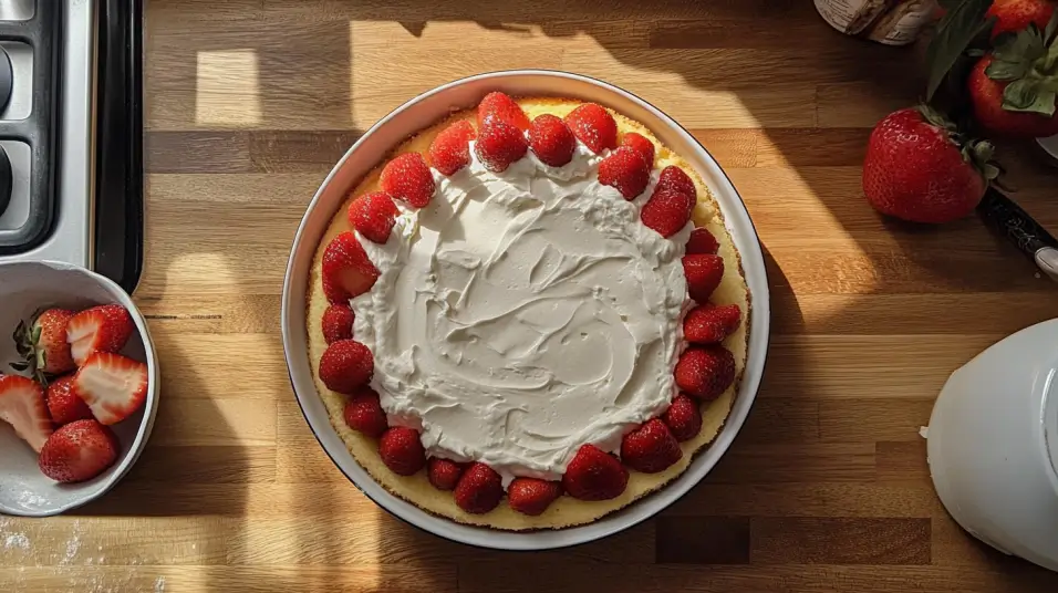 Sour Cream being added to a box cake mix batter in a mixing bowl.