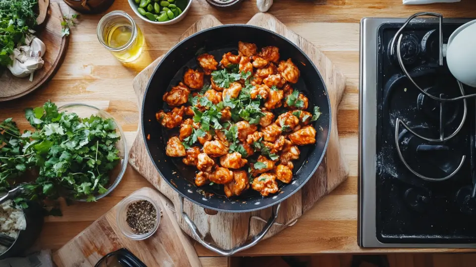Delicious and crispy bang bang chicken recipe served on a plate.